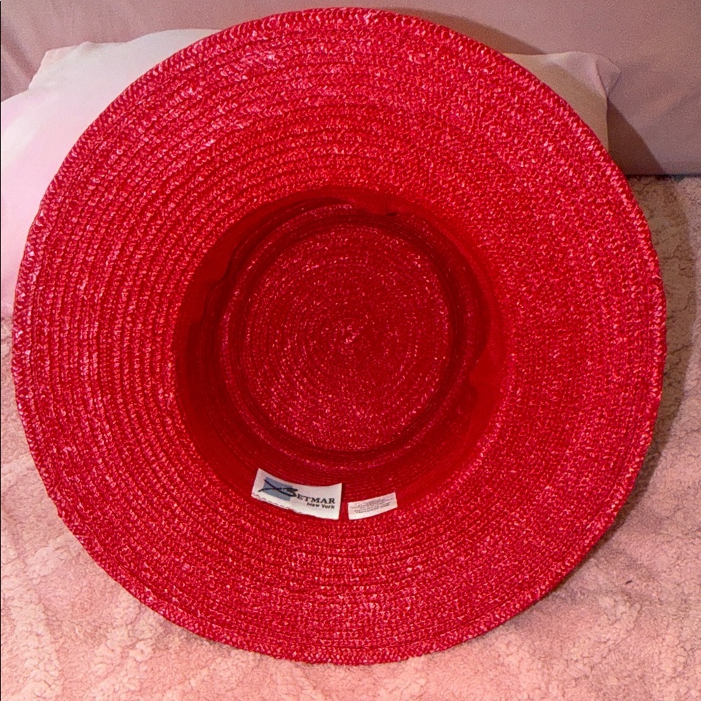 BETMAR Wine Red Braided Straw Hat with Bow Trim - Picture 11 of 14